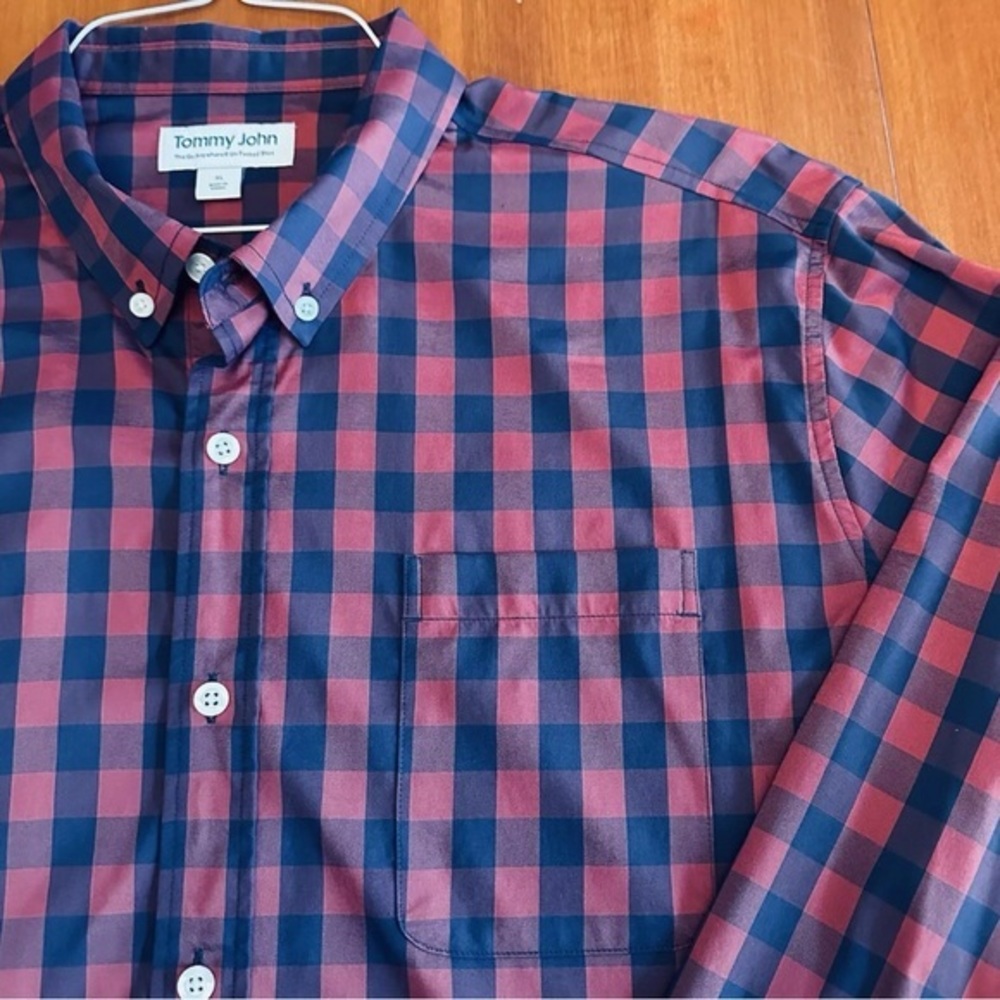 Tommy John Men's Red and Blue Checkered Shirt